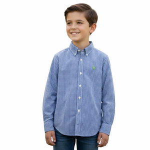 Polo Ralph Lauren Blue Checkered Youth Medium Boy 10/12 Button Up Dress Shirt